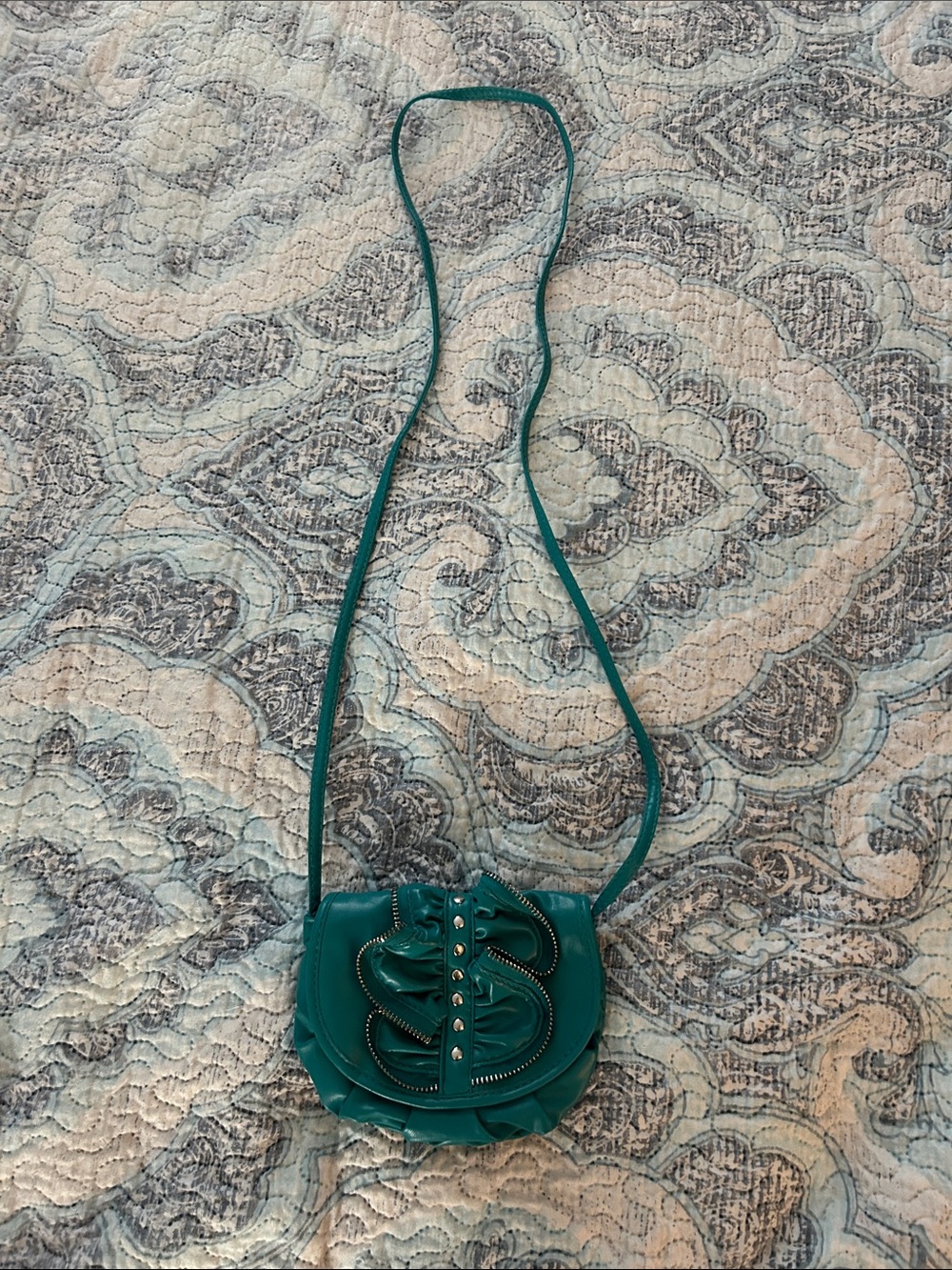 Candie's Teal Ruched Crossbody Bag with Stud Detail